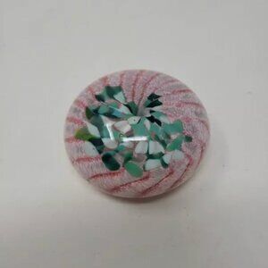Bermuda Glass Blowing Studio 2.5" Glass Paperweight Pink Sea Urchin Green Stones